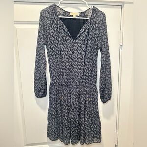MICHAEL Michael Kors Navy Paisley Fit& Flare Long Sleeve Dress - Fits like a S